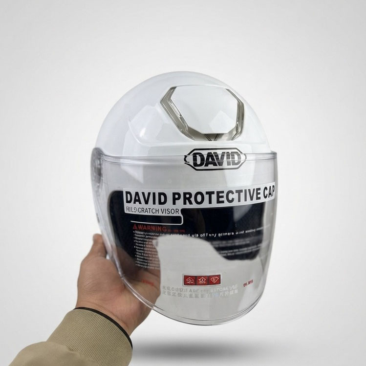 کلاه کاسکت دیوید سفید قاب شفاف .