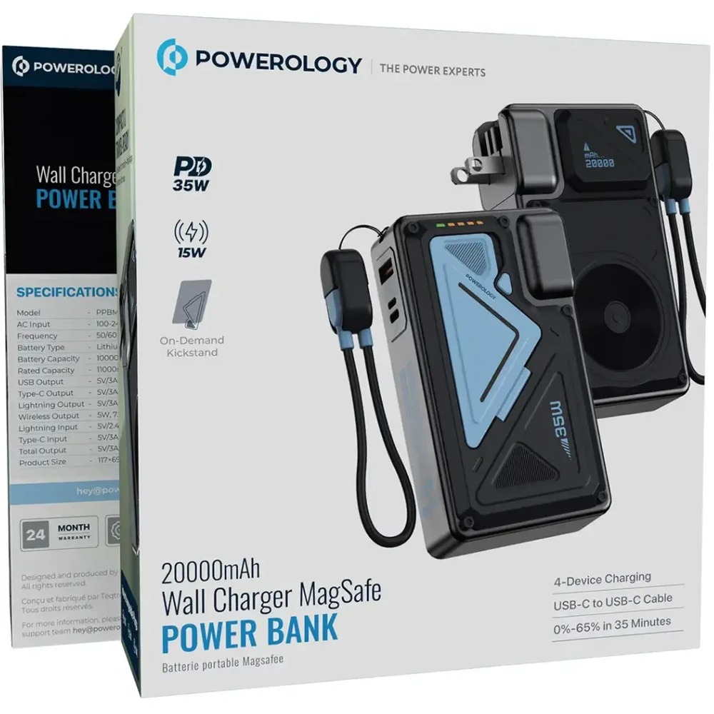 پاوربانک و شارژر دیواری ۲۰۰۰۰ میلی‌آمپرساعتی پاورولوژی کد PPBMH104