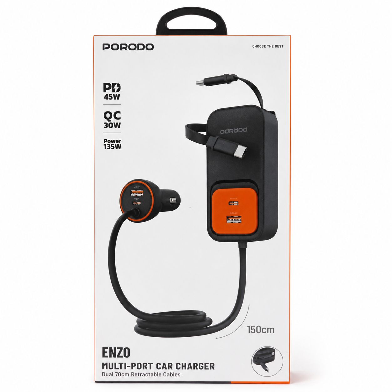 شارژر فندکی 45 وات 4 پورت پرودو 150 CM کد PDCCR32BK